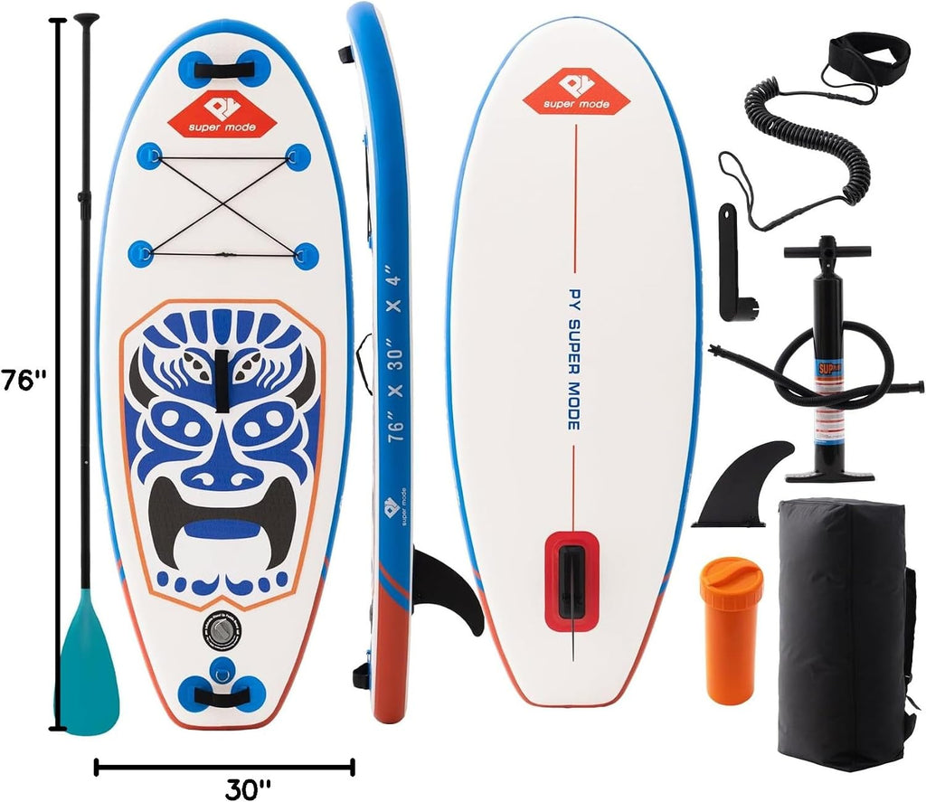 Inflatable Stand Up Paddle Board with Premium SUP Accessories - Backpack, Adjustable Paddle, Non-Slip Deck, Hand Pump, Leash, Fins, Waterproof Bag