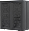 HOMSPARK Indoor/Outdoor Storage Cabinet with Doors and Shelf, 34'x15'x36' HDPE Plastic Storage Box Waterproof for Patio, Garden, Balcony, Multi-Purpose for Daily Tools, Black