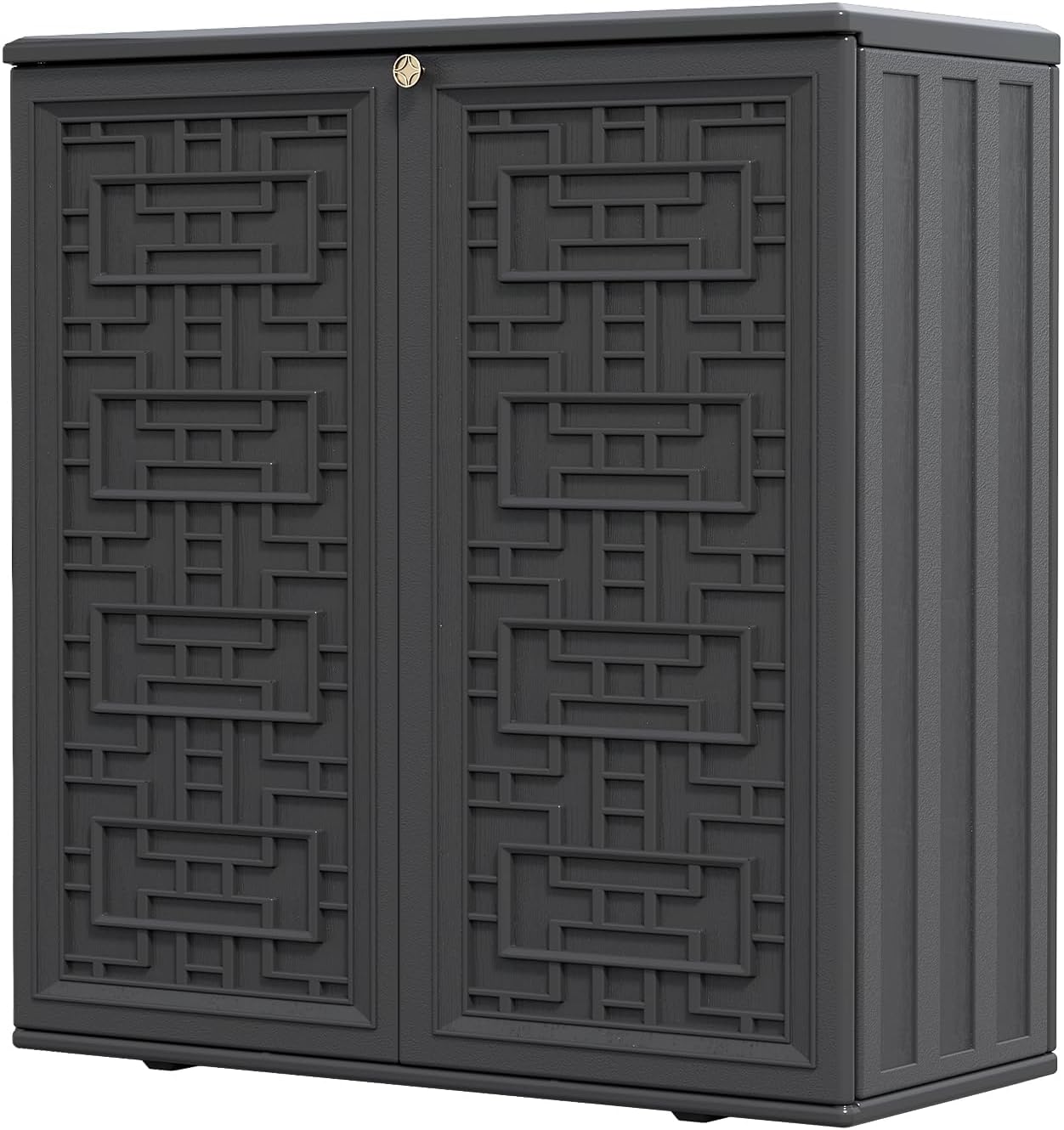 HOMSPARK Indoor/Outdoor Storage Cabinet with Doors and Shelf, 34'x15'x36' HDPE Plastic Storage Box Waterproof for Patio, Garden, Balcony, Multi-Purpose for Daily Tools, Black