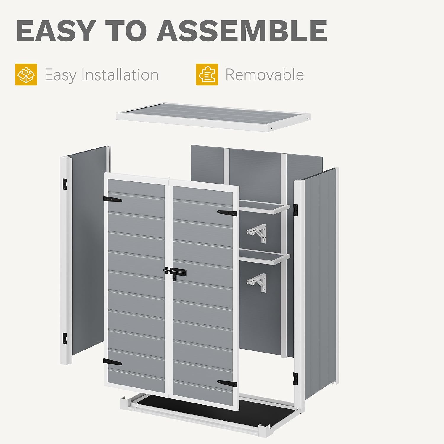 DWVO Outdoor Tall Storage Shed 50 Cuft with 2 Shelves, 4.3x2x5.5ft Vertical Tool Shed with Floor & Lockable Doors, Sturdy Double-Wall Plastic Cabinet for Garbage Cans and Garden Equipment