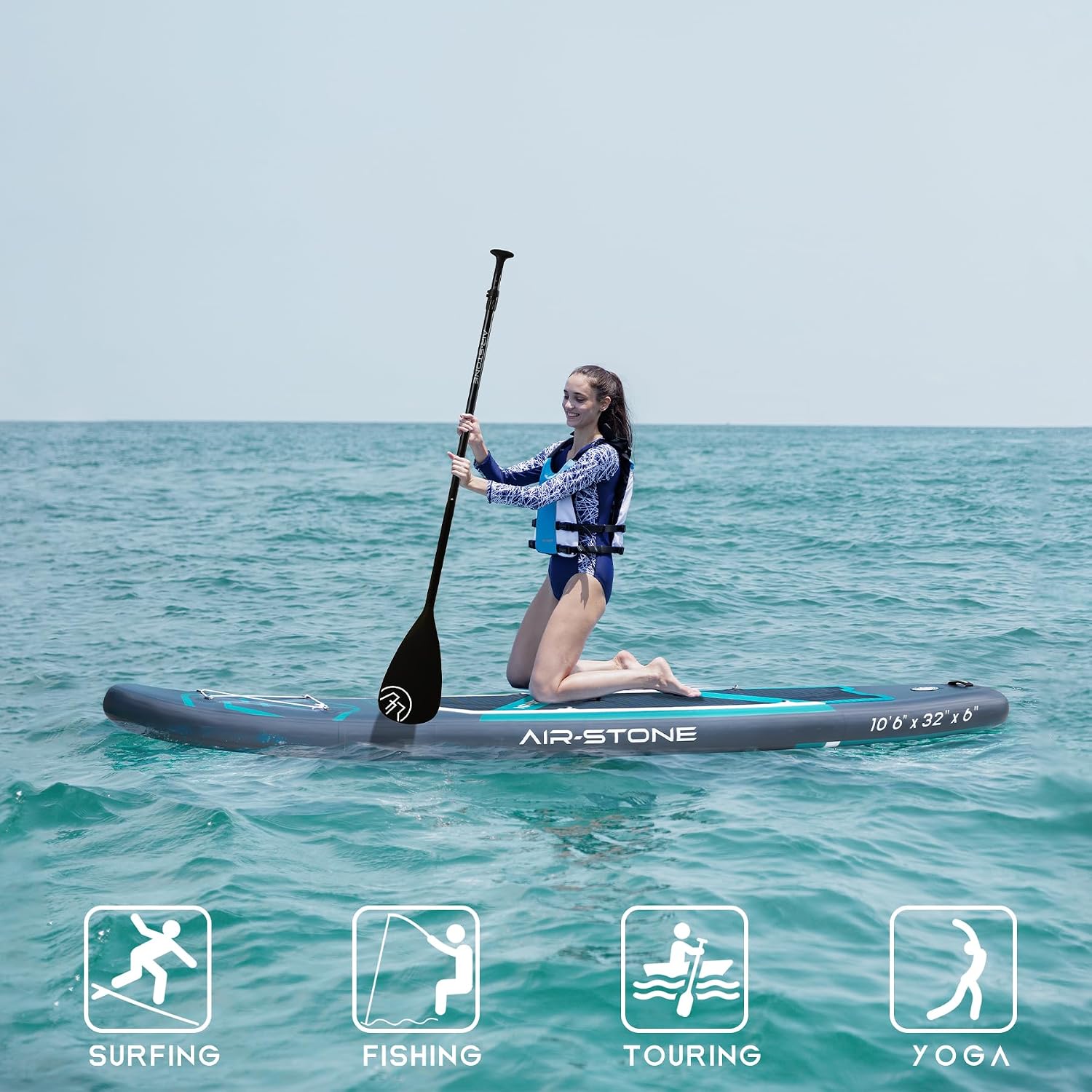 AIR-STONE 10'6' 450 lb Capacity，Inflatable Stand Up Paddle Board with sup Accessories Including Backpack, Repairing Kits, Non-Slip Deck, Leash, 3 Fins, Paddle and Hand Pump