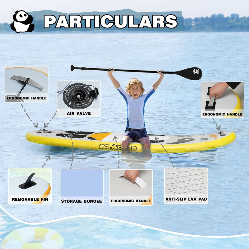 Kids Inflatable Paddle Board, 8ft Panda - Stand Up Paddle Board with Accessories, Durable & Stable Design, Wide Non-Slip Deck, Hand Pump for Youth & Kids