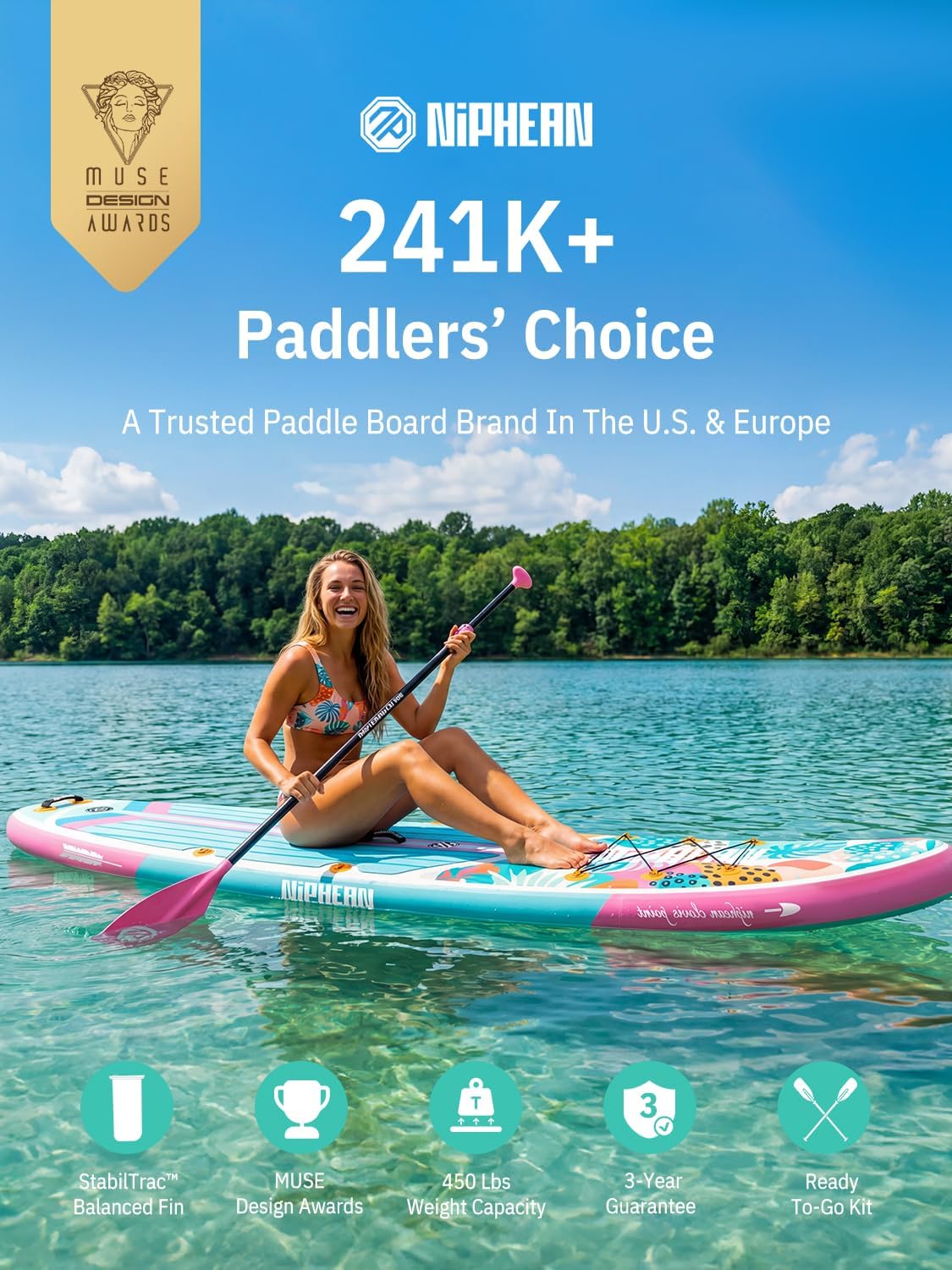 Niphean Inflatable Stand Up Paddle Board with SUP Accessories, Anti-Slip EVA Deck, 10'6'' Inflatable Paddle Boards for Adults & Youth of All Skill Levels