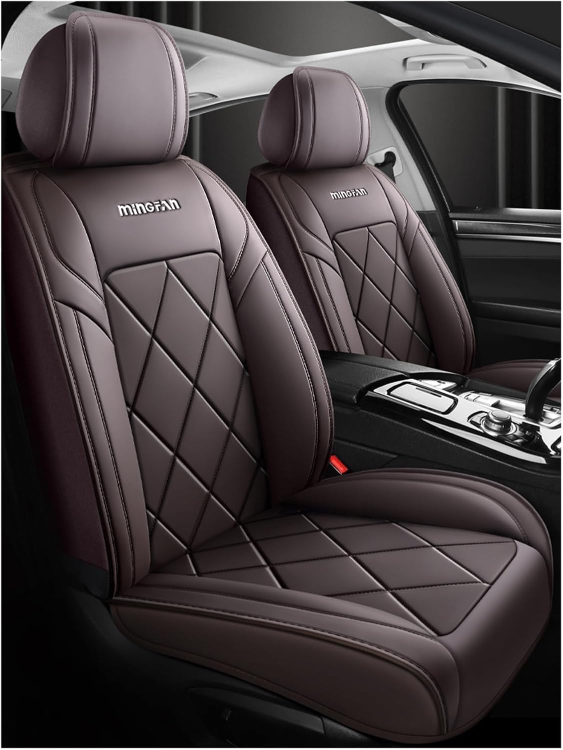 Car Seat Covers Full Set for Vw Tiguan 2016-2025 SEL R-Line Elegance, All Weather Leather Waterproof Interior Protector Accessories, Use Easy Installation Cleaning(Brown)