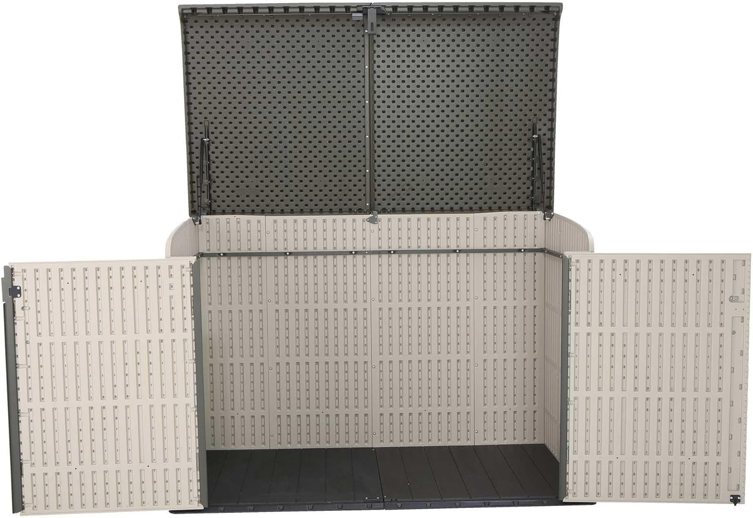 LIFETIME Large Horizontal Outdoor Deck Storage Box, Lockable Spring-Hinge Lid, 561 Gallon Capacity