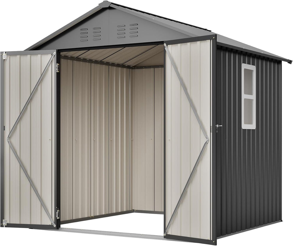 6X6 FT Garden Storage Shed with Lockable Door,Steel Tool Shed, Metal Shed for Backyard Patio Lawn