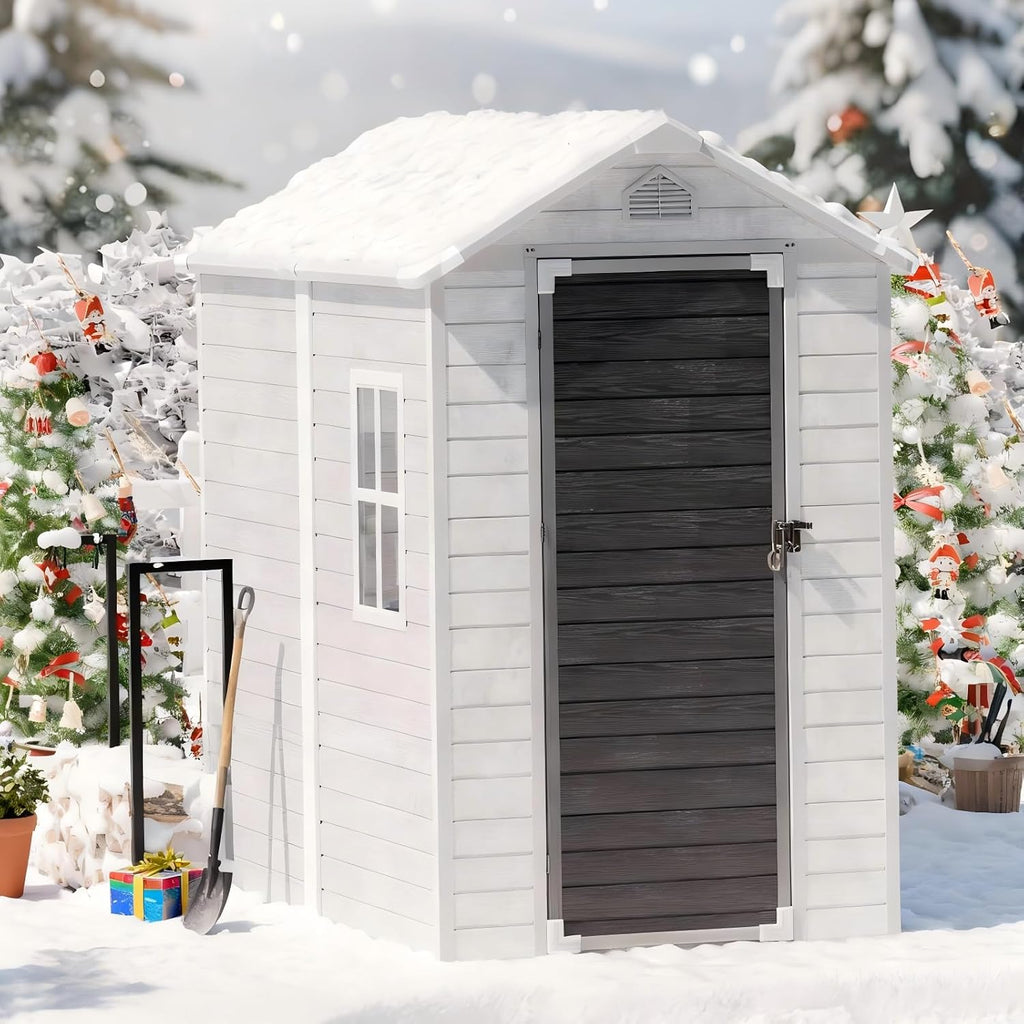 4x6 FT Plastic Outdoor Storage Shed with Floor and Lockable Door, All-Weather Resin Storage Shed Easy to Install, Plastic Sheds & Outdoor Storage for Garden Backyard, Patio, Dove Grey
