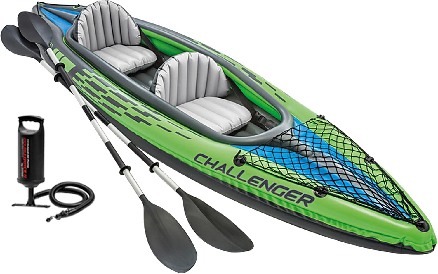 INTEX Challenger Inflatable Kayak Series: Includes Deluxe 86in Kayak Paddles and High-Output Pump – SuperStrong PVC – Adjustable Seat with Backrest – Removable Skeg – Cargo Storage Net