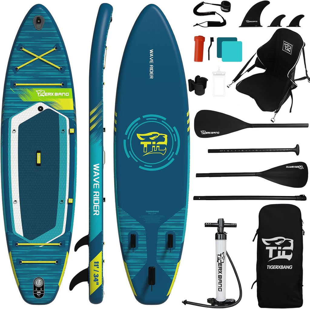 TIGERXBANG 11'6'/11'/10' Inflatable Paddle Board with Complete Accessories, Versatile Premium Paddle Boards for Adults/Youth, Stand Up Paddle Board Polar/Wave/Sunny Wave Collection