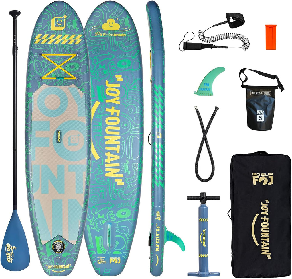 Inflatable Paddle Board,10.8'x31.5'x6' Stand Up Paddle Boards,Premium SUP Board Paddle with Removable Fin, Floating Paddle, Hand Pump, Waterproof Bag for Adults & Youth