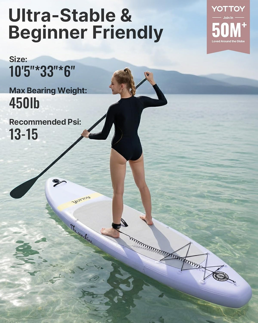 YOTTOY Inflatable Stand Up Paddle Board,Stable Lightweight 10'5' SUP with Non-Slip EVA Deck, Premium Paddleboard Accessories, Three-Fin System & Carry Bag,All-Around Inflatable SUP