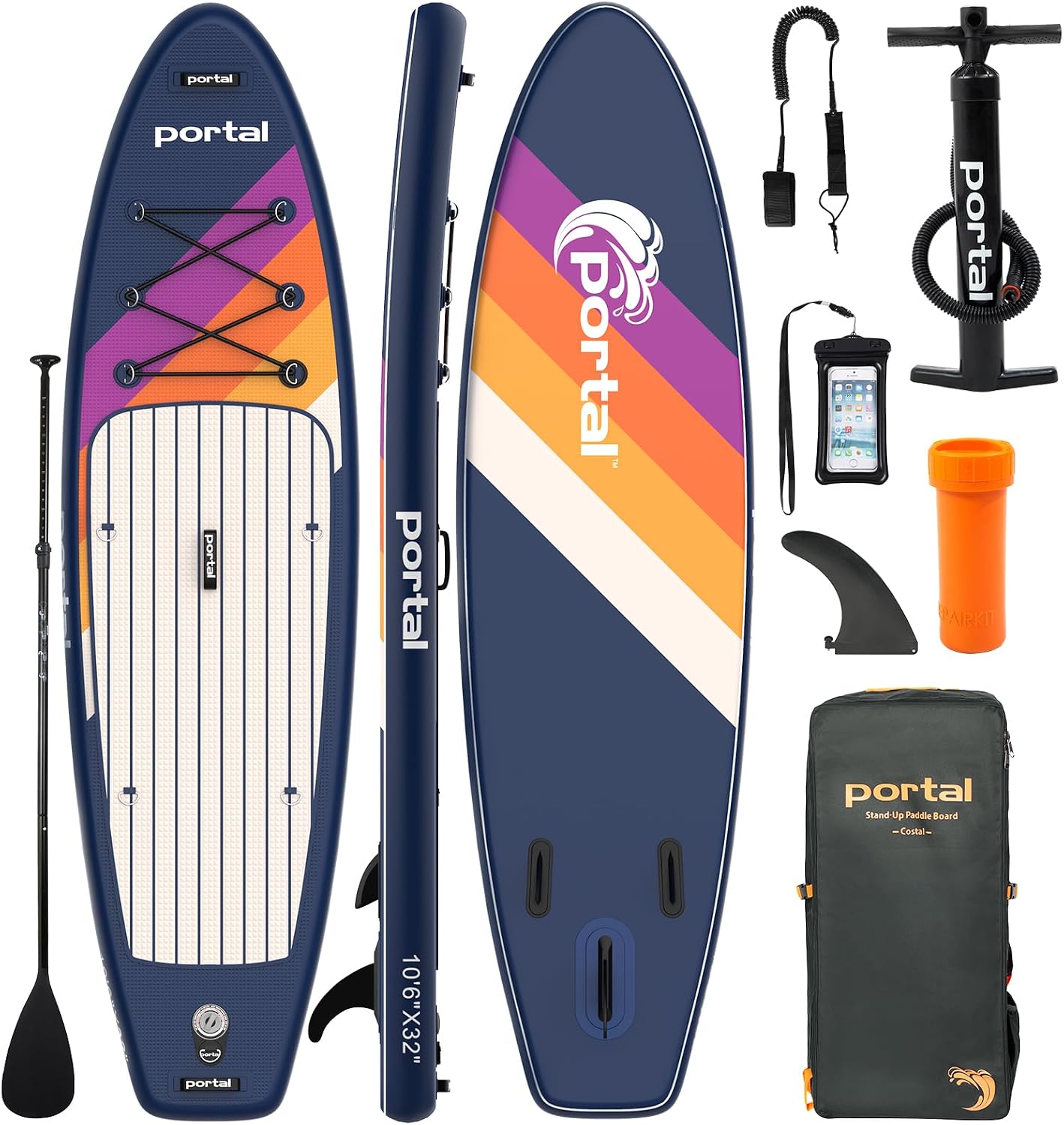 PORTAL SUP Inflatable Paddle Board for Adults 10'6'' Stand Up Paddleboard,Non-Slip Deck Blow up Paddle Boards with Adjustable Paddle, Carry Bag, and Repair Kit (Modern with Seat)