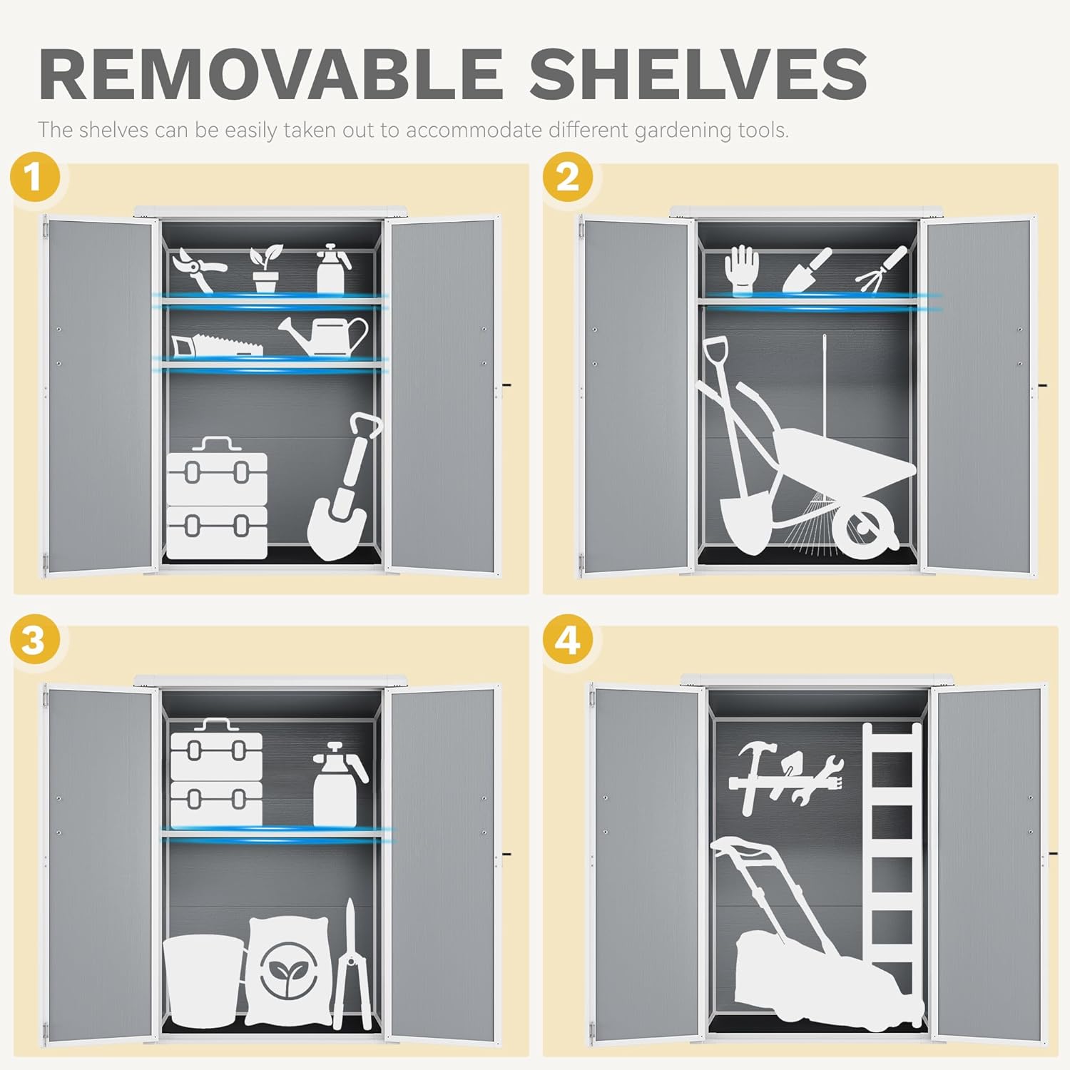 DWVO Outdoor Tall Storage Shed 60 Cuft with 2 Shelves, 5X3FT Vertical Tool Shed with Floor & Lockable Doors, Sturdy Double-Wall Plastic Cabinet for Garbage Cans and Garden Storage