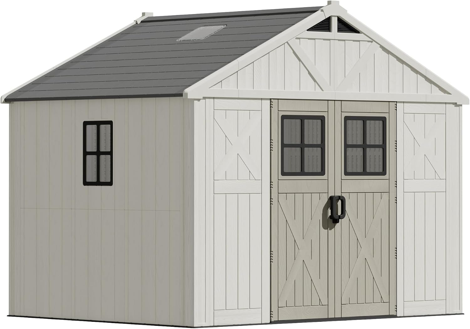 Devoko 10x8 FT Resin Outdoor Storage Shed with Floor, Plastic Tool Garden Shed with Windows & Lockable Door, Outside Large Storage Shed for Patio Backyard Lawn, Beige