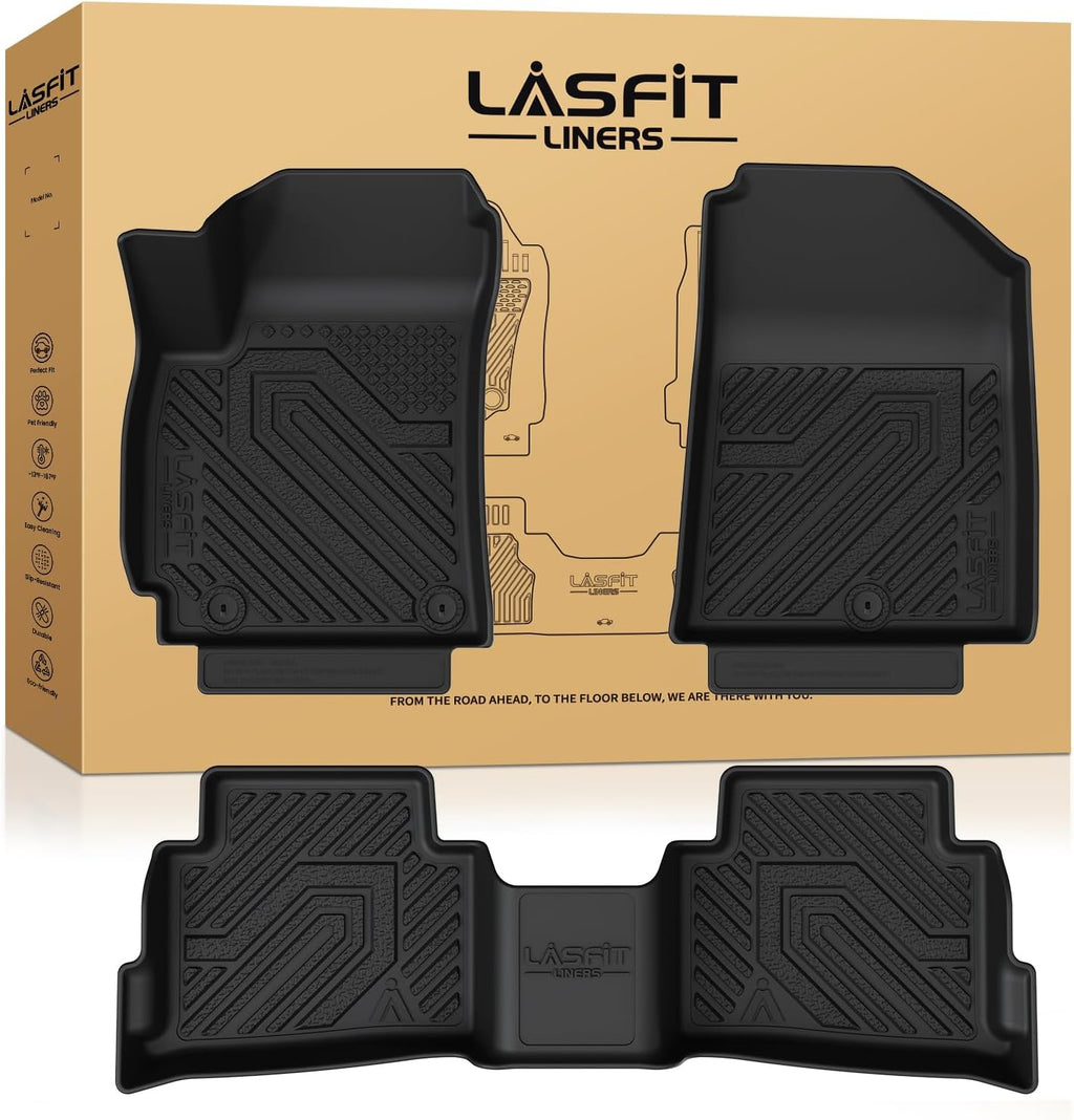 LASFIT Floor Mats for Kia Seltos 2026 2025 2024 2023 2022 2021, All Weather TPE Custom Fit Floor Liners 1st & 2nd Row Car Mats Accessories for Kia Seltos 2021-2026, Black