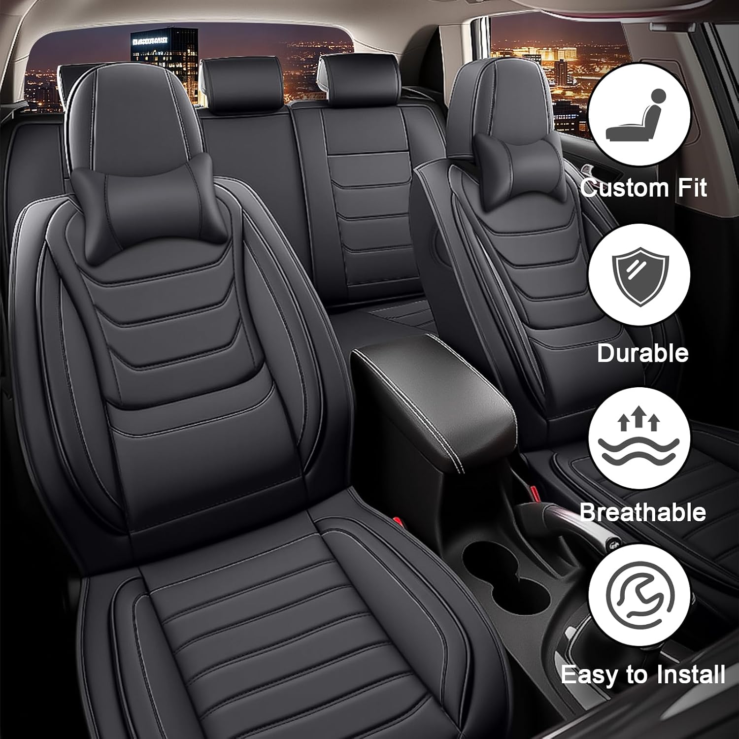 JWLK Seat Covers for Buick Envision 2016-2026, Family Seat Covers for Cars, Non-Slip, Airbag Compatible Vehicle Cushion, Waterproof & Easy-Clean(Luxury 5 Seats, Black)