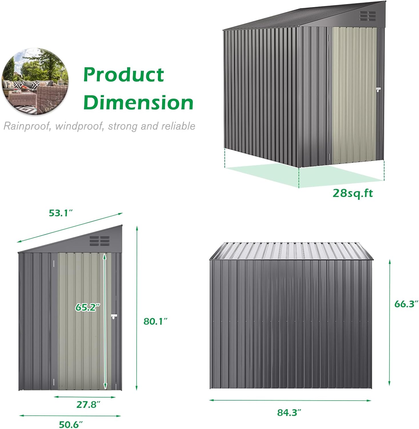 AECOJOY 4' x 6' Lean to Shed, Small Metal Outdoor Storage Shed, Wall Side Sheds & Outdoor Storage Cabinet Clearance, Bike Shed for Garden, Backyard and Outdoor Use in Dark Grey