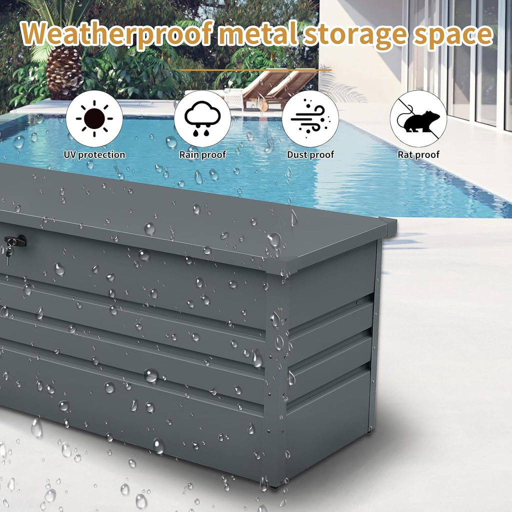 260 Gallon Deck Box, Metal Large Deck Box, Waterproof Deck Storage Box, Pool Storage Box with Lockable Storage Containers, Dark Gray