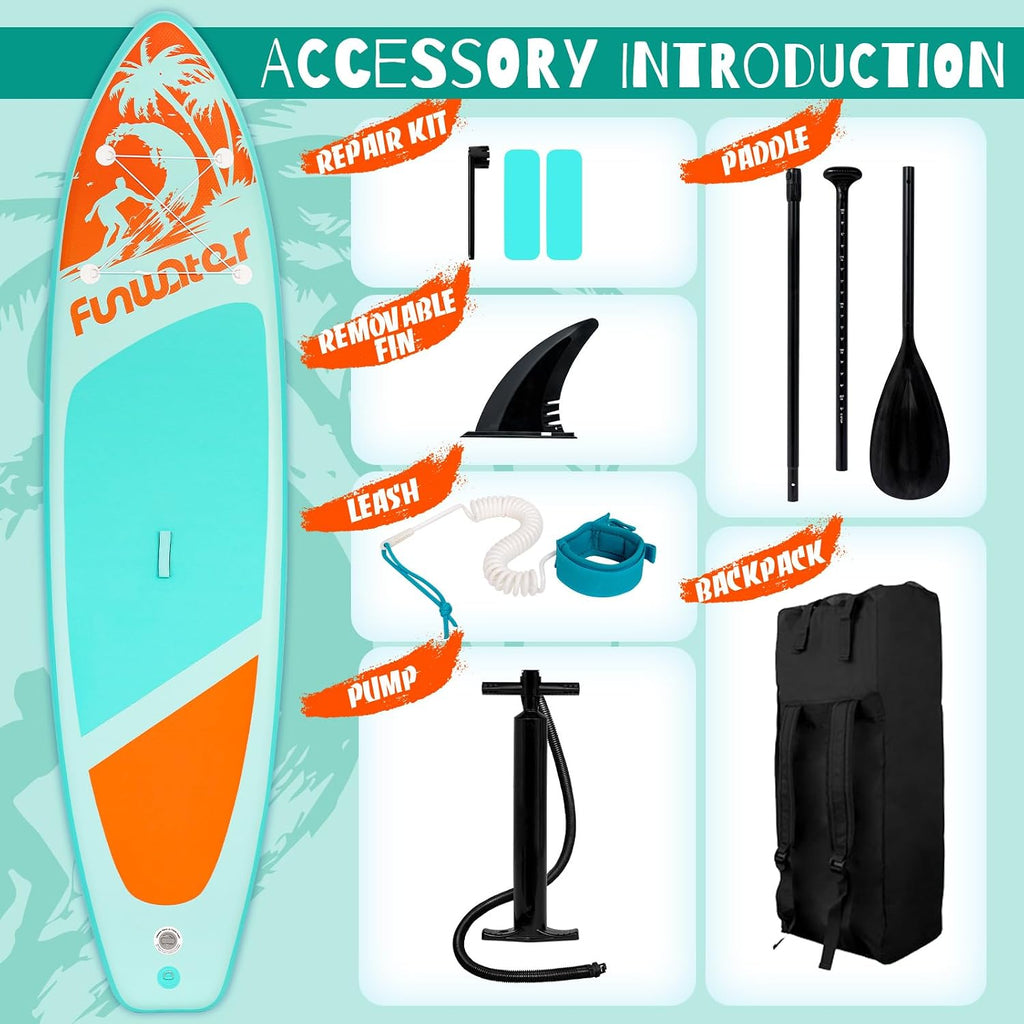 FunWater Inflatable Stand Up Paddle Board with Premium SUP Paddleboard Accessories, Anti-Slip EVA Deck, 11'6''/11'/10'6'' Paddle Boards for Adults & Youth of All Skill Levels