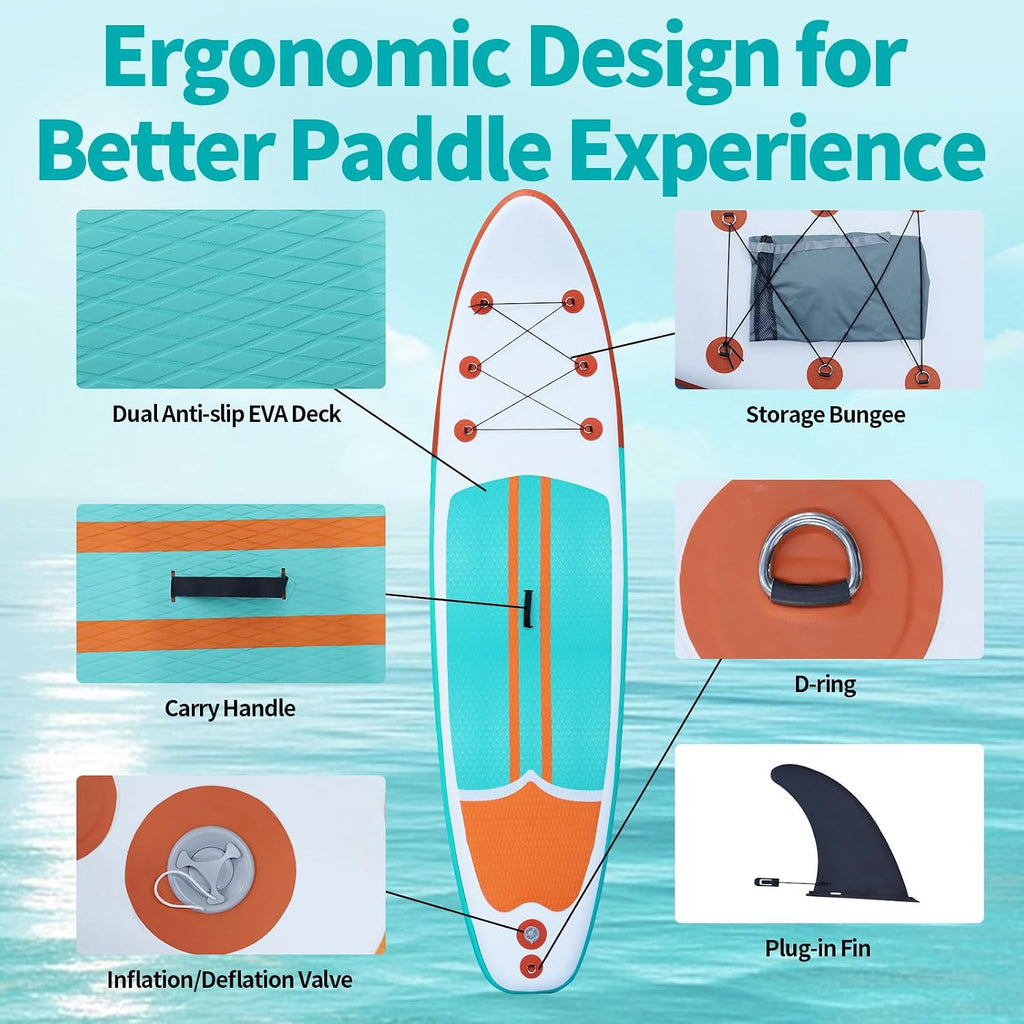 XHYCPY Inflatable Stand Up Paddle Board with SUP Accessories, Anti-Slip EVA Deck, 10'4'' Inflatable Paddle Boards for Adults and Youth of All Skill Levels