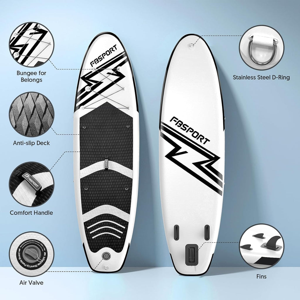 FBSPORT 11' Premium Stand Up Paddle Board, Yoga Board with SUP Accessories & Carry Bag | Wide Stance, Surf Control, Non-Slip Deck, Leash, Paddle and Pump for Youth & Adult