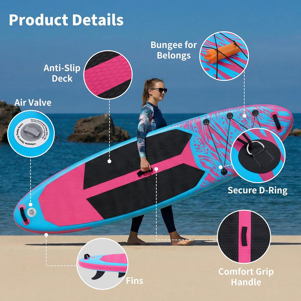 Sweetcrispy Inflatable Stand Up Paddle Board with Premium SUP Paddleboard Accessories,2-in-1 Paddle,Wide Stable Design,Non-Slip Comfort Deck for Adults & Youth of All Skill Levels