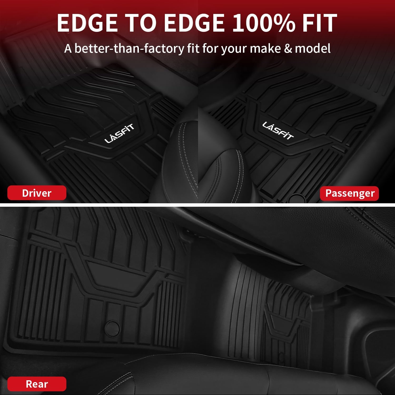 LASFIT Floor Mats for Nissan Rogue 2021-2026 (Not Fit Rogue Sport), Custom Fit All Weather Protection Durable TPE Floor Liners for Nissan Rogue S/SV/SL/Platinum 2021-2026 1st & 2nd Row Car Mats, Black