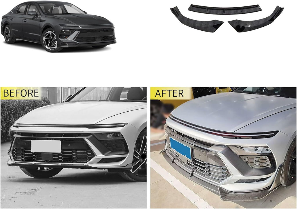 Front Bumper Lip Splitter Kit Compatible with Hyundai Sonata 1.5T SE，SEL，SEL Convenience/Hybrid Limited 2024 2025 Lower Chin Spoiler Splitter Exterior ABS 3PCS(Carbon Fiber Style)