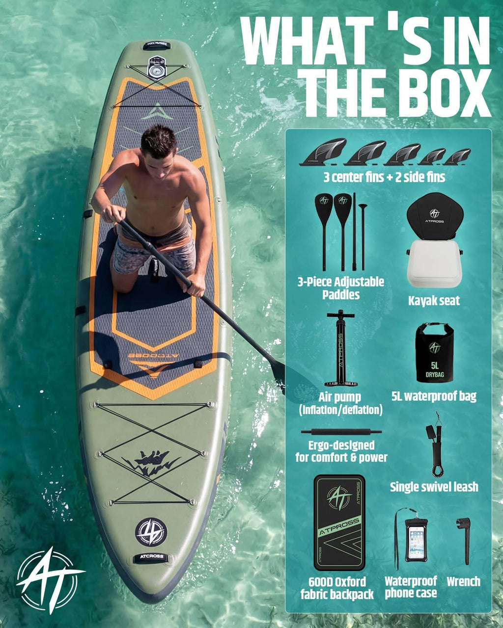 12'x36 Inflatable Paddle Board, 500lbs Extra Wide Stand Up Paddleboard for Adults with Premium SUP Accessories Kit & Backpack, Blow Up Kayak Non-Slip Stable Deck Boat for Yoga Fishing Surf