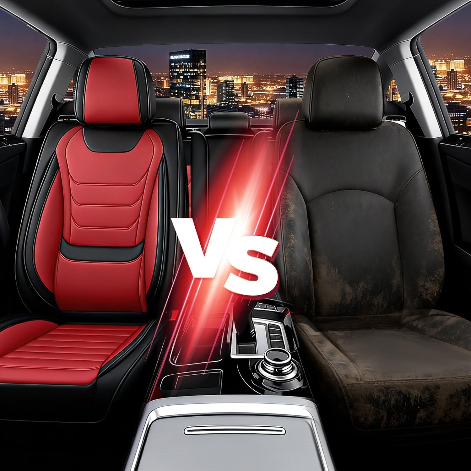 JWLK Seat Covers for Buick Envision 2016-2026, Family Seat Covers for Cars, Non-Slip, Airbag Compatible Vehicle Cushion, Waterproof & Easy-Clean(Standard 5 Seats, Black Red)