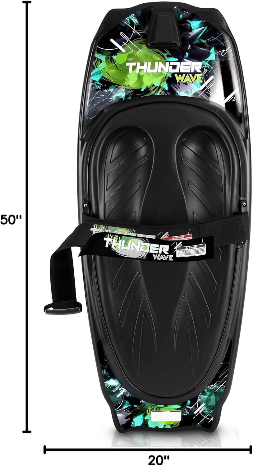 SereneLife Thunder Wave Kneeboard, with Strap and Hook for Kids & Adults | Universal Water Sport Kneeboard for Boating, Waterboarding, Kneeling Boogie Boarding, Knee Surfing (Black/Green)