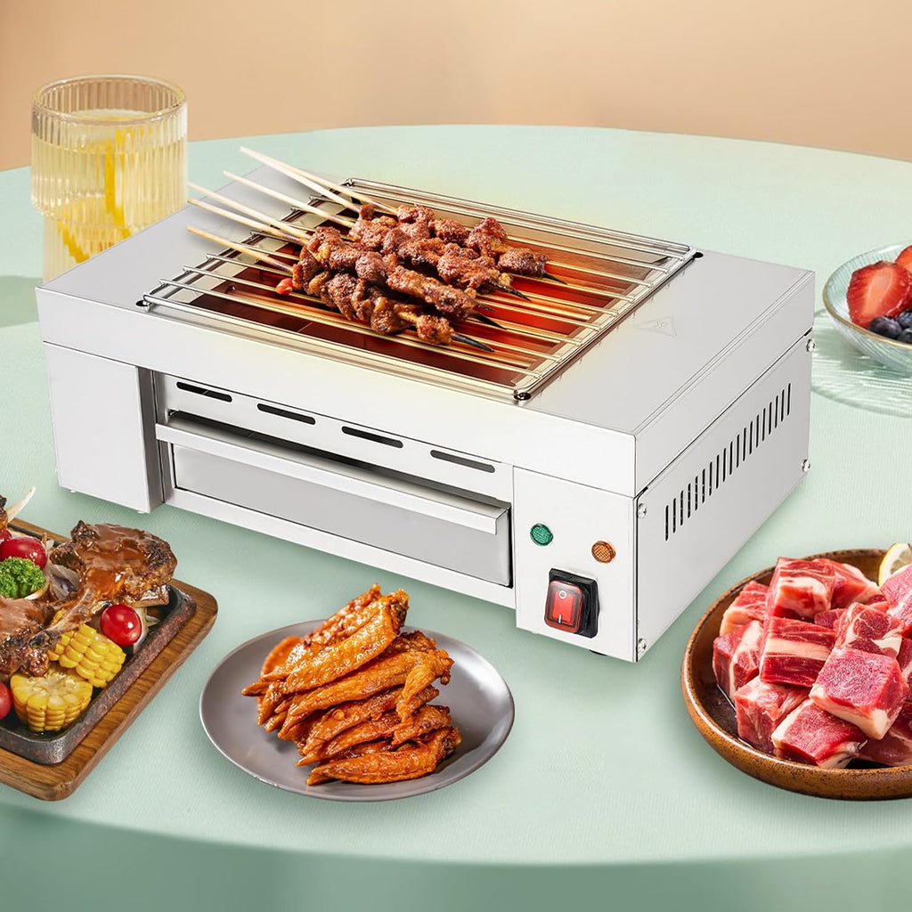 Electric Barbecue Grill, 110V 1500W Indoor Small Korean BBQ Grill with Barbecue Clip&Detachable Grill Mesh&Tray for Home and Commercial Use, Stainless Steel