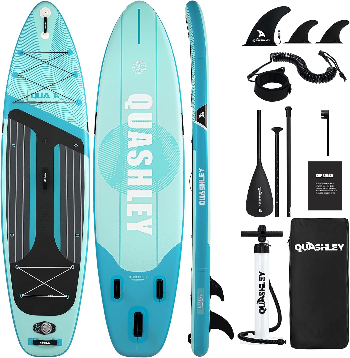 Quashley Inflatable Stand Up Paddle Board,Inflatable Paddleboards 32/34 Inch Wide,All Around SUP for Beginners with Lightweight Paddle,Hand Pump,Backpack,Leash,Durable & Portable iSUP Board