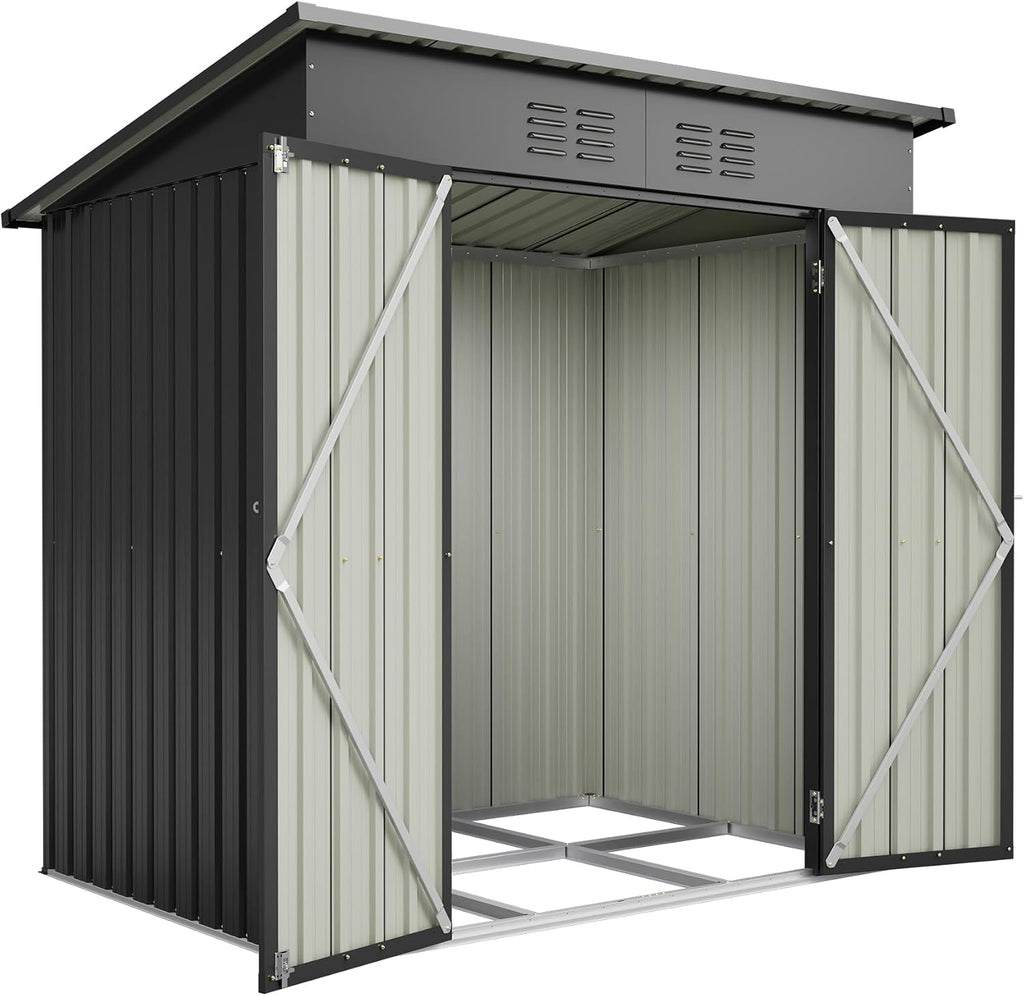 Metal Outdoor Storage Shed 6 x 4 FT Outdoor Shed with Lockable Door,Waterproof Garden Tool Shed for Backyard Patio Lawn,Black