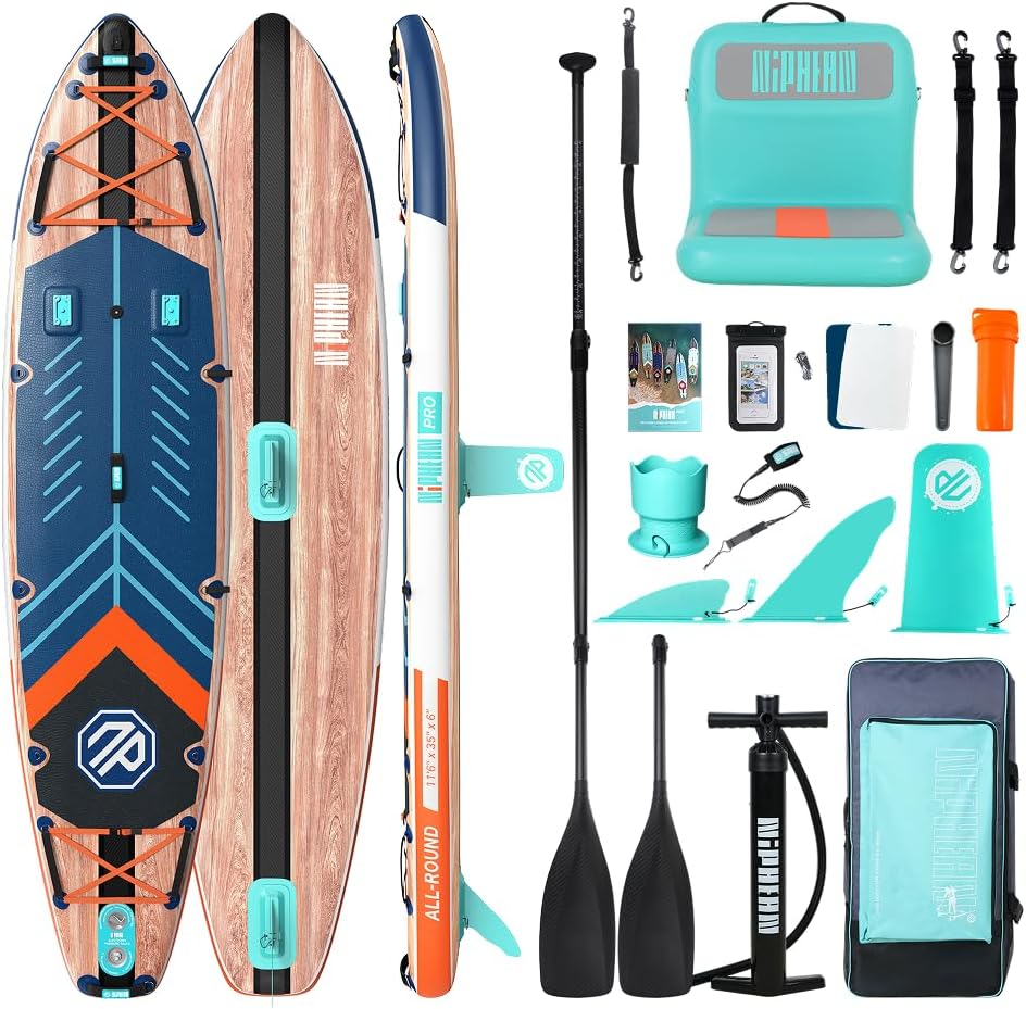 Niphean PRO (Extra Large) Inflatable Paddle Board with Seat, 11'6'/12'6' Stand Up Paddle Board with Pressure Gauge, StabilTrac Fin, Upgraded All-Round/Touring SUP for Adult Adventures, 2+1 Person