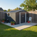 YOPTO 11.2x10.6 FT Outdoor Storage Shed Galvanized Metal Tool Shed with Window and Sliding Door,Waterproof Garden House w/Punched Vents & Locks,for Patio,Lawn,Backyard,Grey