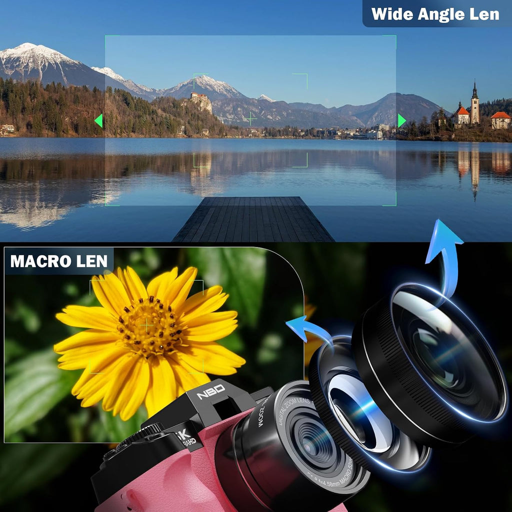 True 5K Digital Cameras for Photography 64MP - 16X Zoom, WiFi, with 64GB TF Card, Wide-Angle & Macro Lens, Autofocus & Anti-Shake, Vlogging Camera for YouTube Travel (Pink)