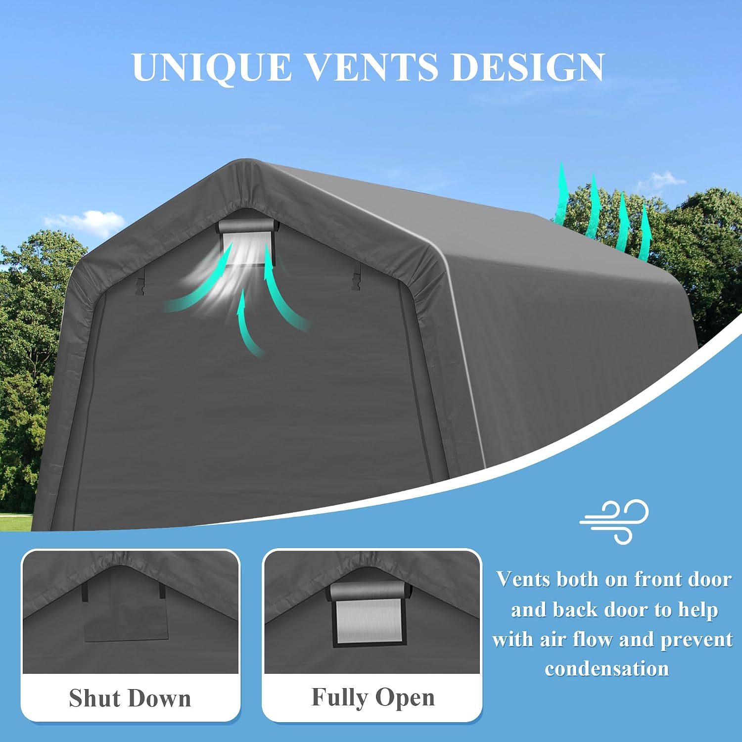 8x8 Ft Outdoor Storage Shelter, Waterproof Portable Storage Shed with Roll-up Zipper Door and Ventilated Windows for Motorcycle, Bike, Tools