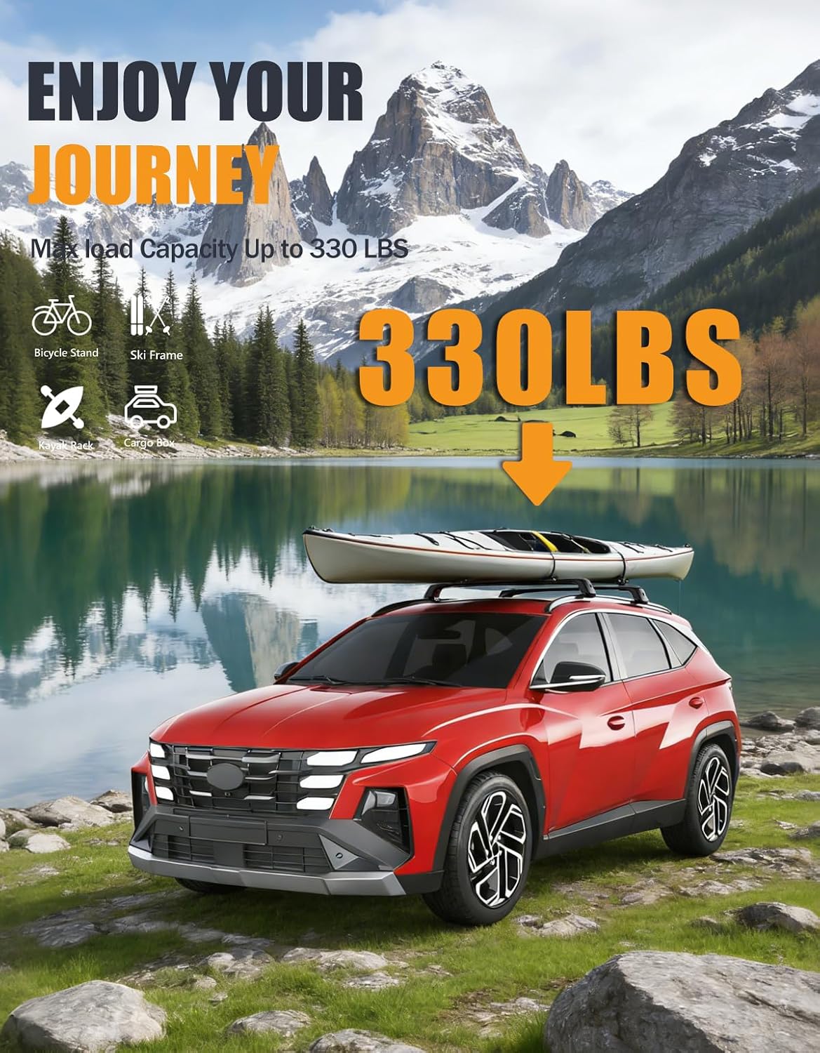 KINGGERI 330lbs Lockable Roof Rack Cross Bars Compatible with Hyundai Tucson 2022-2026 SE SEL N Line Limited NX4 Hybrid, Heavy Duty Anti-Theft Aluminum Roof Rails Crossbars Carrier Luggage Kayak