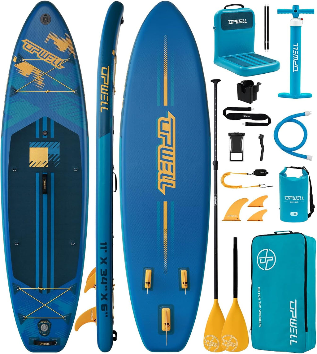 UPWELL 11'×34' Stand Up Paddle Board, SUP Board for Adults & Teens, Inflatable SUP Board with Premium Accessories, 120L Backpack, Paddle, Leash, Hand Pump, Fins