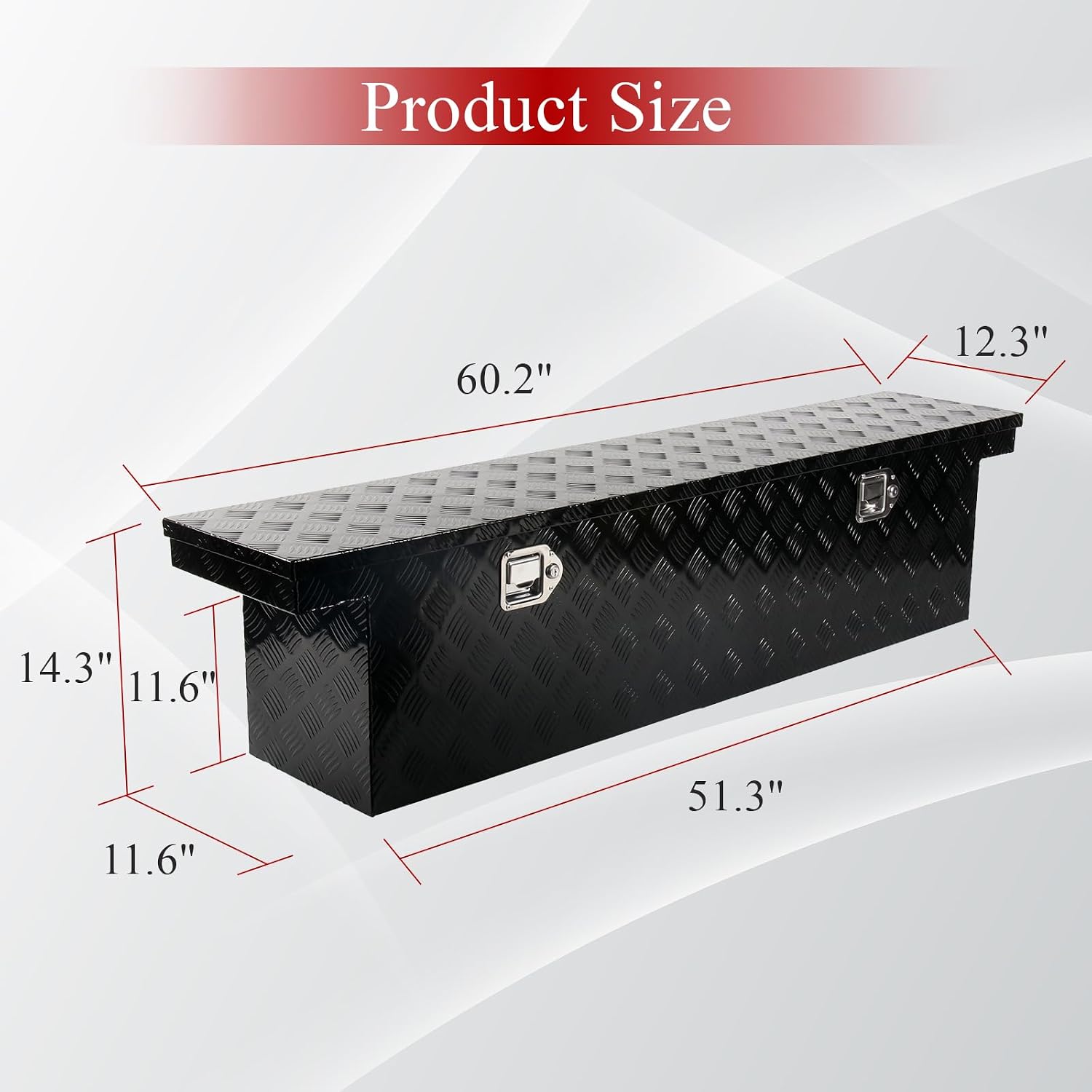 60''Inch Aluminum Truck Tool Box Trailer Chest Box Underbody Storage Organizer Waterproof Square Storage Organizer w/Lock & Keys Black(‎60' Lx12 Wx14 H) Only For Standard cab Or Regular CAB