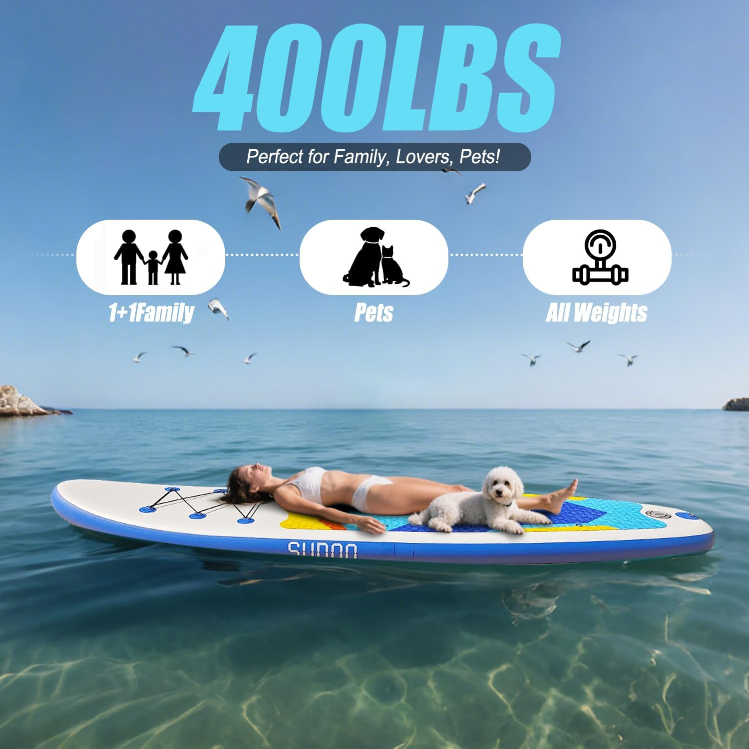 SUDOO Inflatable Stand Up Paddle Board 10'/ 10'6' SUP with Adjustable Paddle Hand Pump Fin Leash Backpack Wide Stable Anti-Slip EVA Deck for Adults & Youth