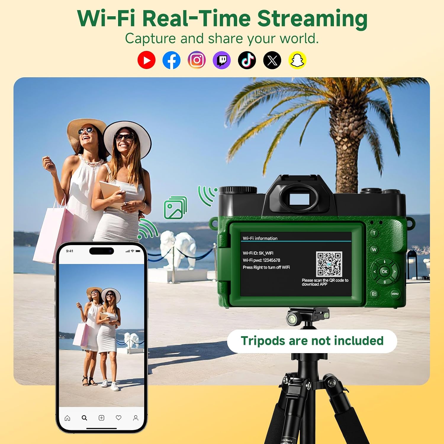 Digital Camera,UHD 75MP 5K Digital Camera for Photography with WiFi,64GB SD Card Vlogging Camera for YouTube,Travel Camera Featuring 3' 180°Flip Screen,Suitable for Beginners and Teens,Green