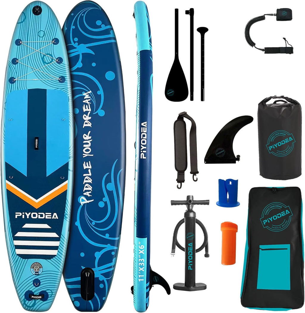 Paddle Boards for Adults, 10'6'/11'/11'6' Inflatable Paddle Board, Super Non Slip Eva, Stand Up Paddle Board with Removable Fins, Adjustable Paddle, Pump, Shoulder Strap, Leash, Standing Boat