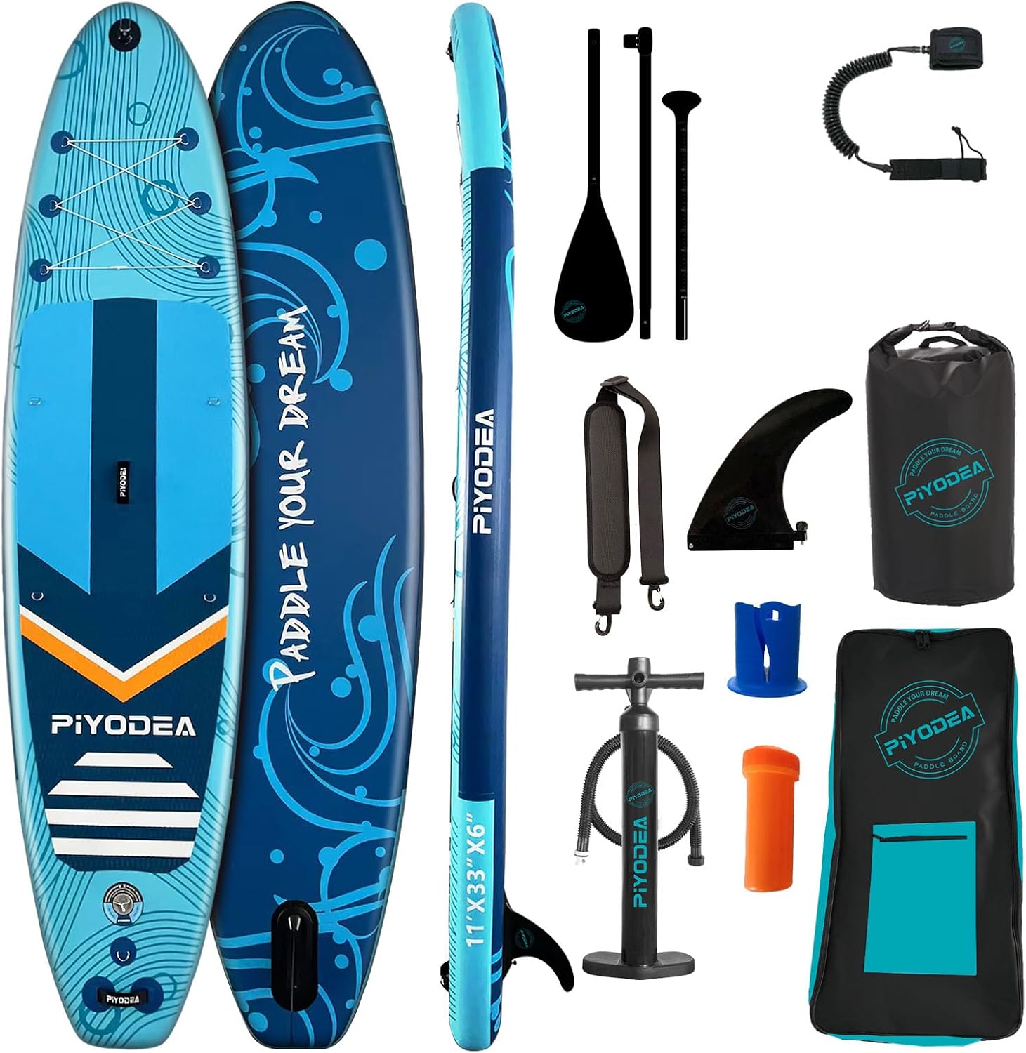 Paddle Boards for Adults, 10'6'/11'/11'6' Inflatable Paddle Board, Super Non Slip Eva, Stand Up Paddle Board with Removable Fins, Adjustable Paddle, Pump, Shoulder Strap, Leash, Standing Boat