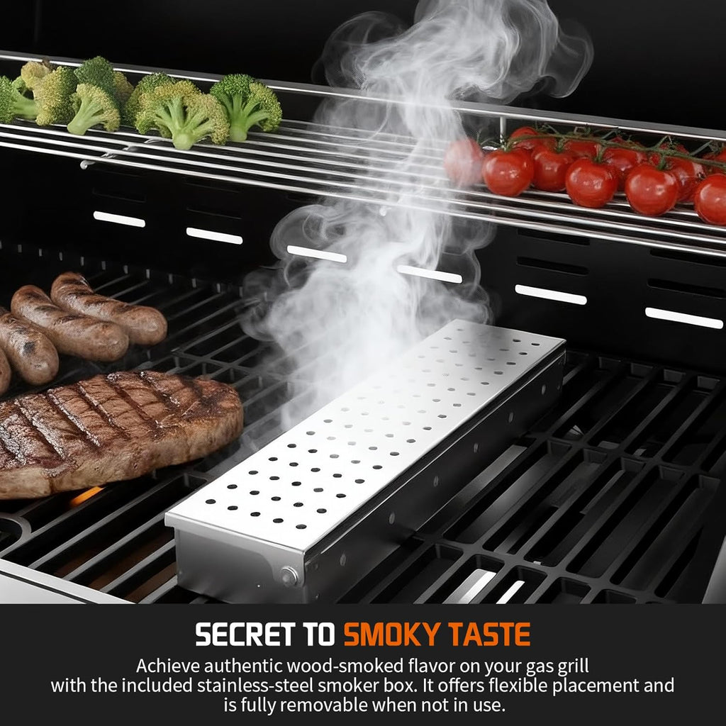 Propane Gas Grill, 5+1 Stainless Steel Barbecue Grill with Infrared Side Burner for Outdoor Cooking