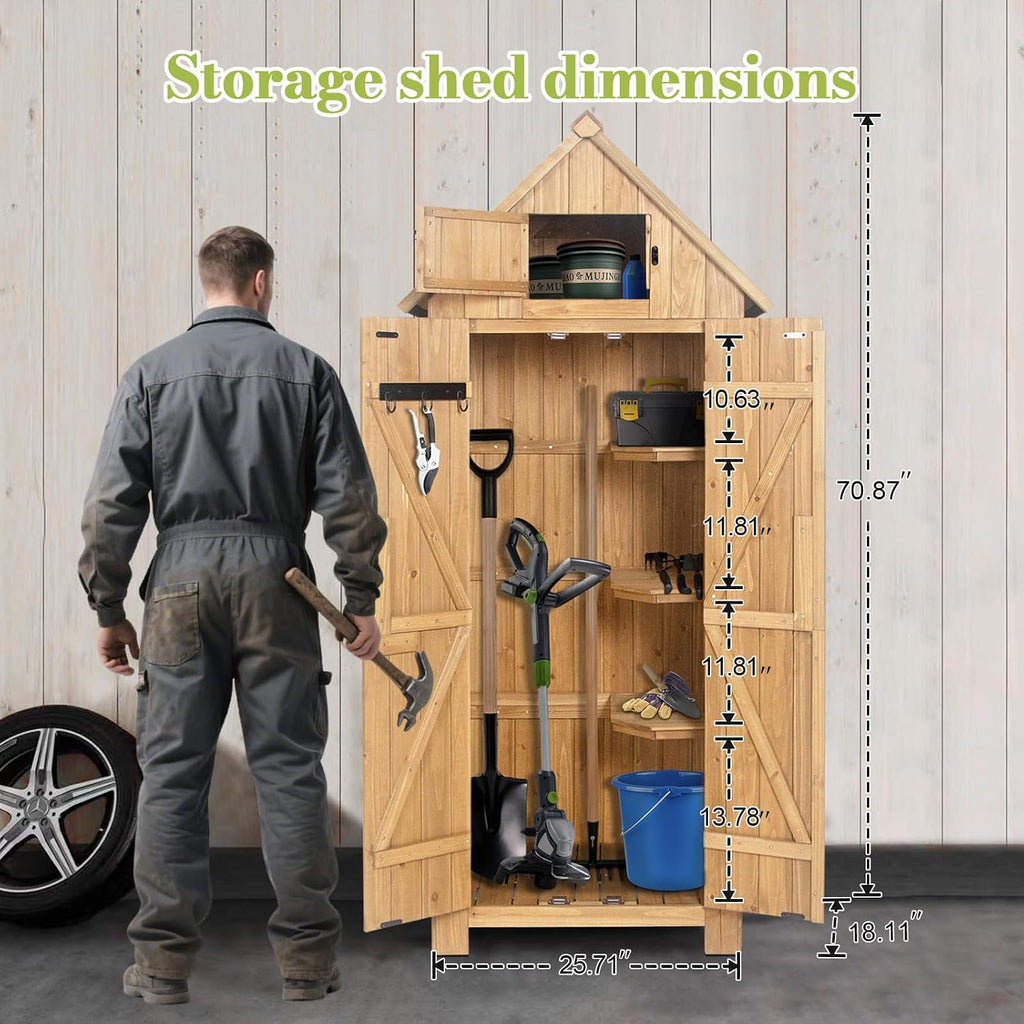 Wooden Outdoor Storage Shed with Double Doors,70' Tall Waterproof Storage Shed with Lock,Sheds & Outdoor Storage with Windproof Tipping for Deck,Backyard Garden and Yard