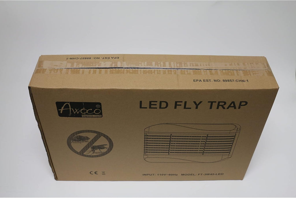 Awoco LED 15W 100V-240V Wall Mount Sticky Fly Trap Lamp with 3 LED UV Lights for Capturing Flies, Mosquitoes, Moths and Flying Insects (Fly Trap)