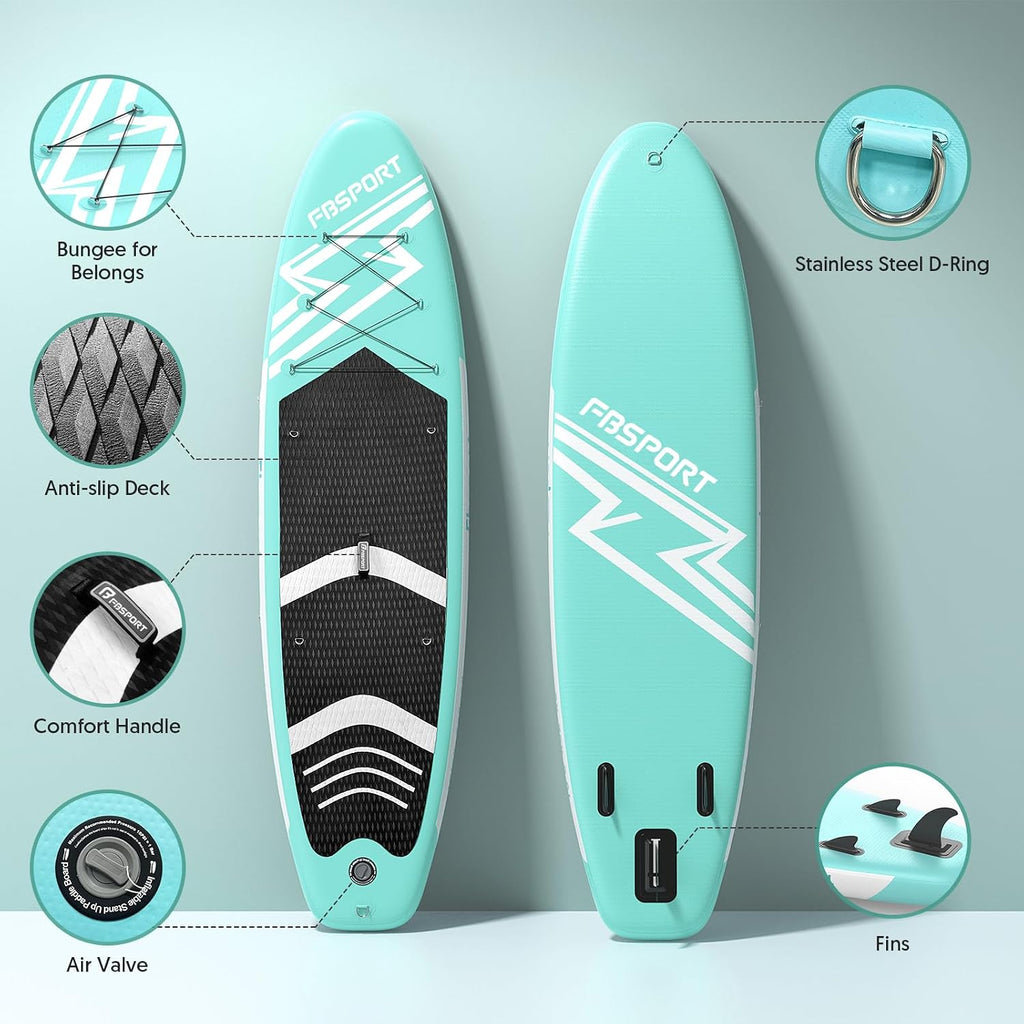 FBSPORT 11' Premium Stand Up Paddle Board, Yoga Board with SUP Accessories & Carry Bag | Wide Stance, Surf Control, Non-Slip Deck, Leash, Paddle and Pump for Youth & Adult