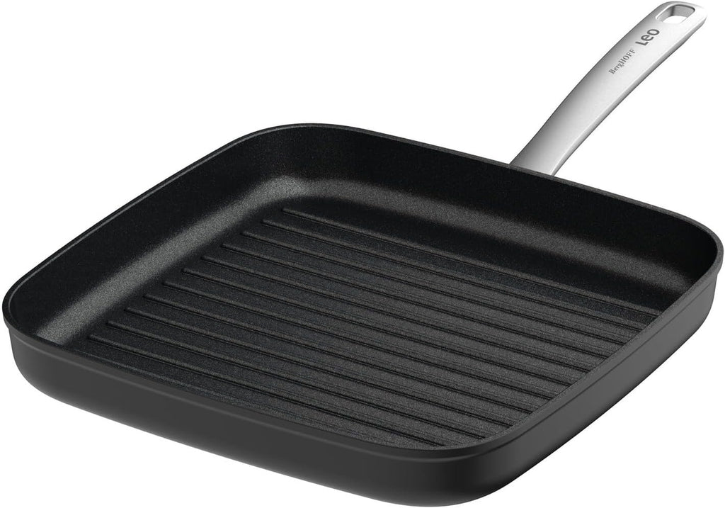 Berghoff Graphite Non-stick Ceramic Square Grill Pan 11', Recycled Aluminum, CeraGreen Non-toxic Nonstick Coating, Full Disk Bottom, Oven-to-Table Cookware
